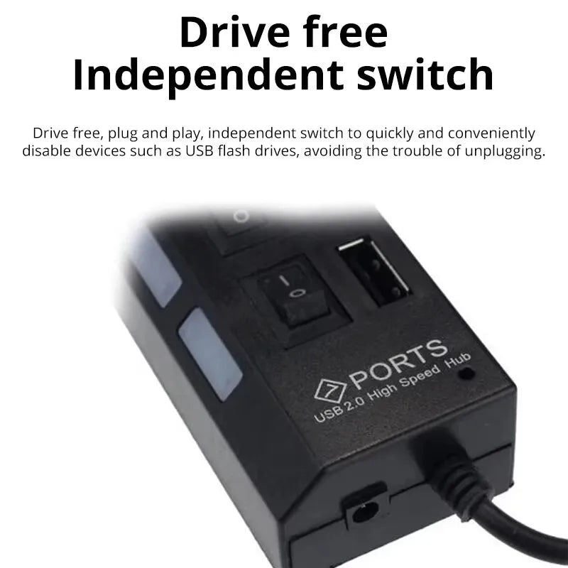 Hub USB 7 Puertos con Interruptores